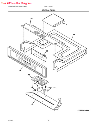 Frigidaire 139038831 Oven Control Panel Assembly
