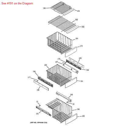 General Electric WR72X10067 Refrigerator Support Slide Basket